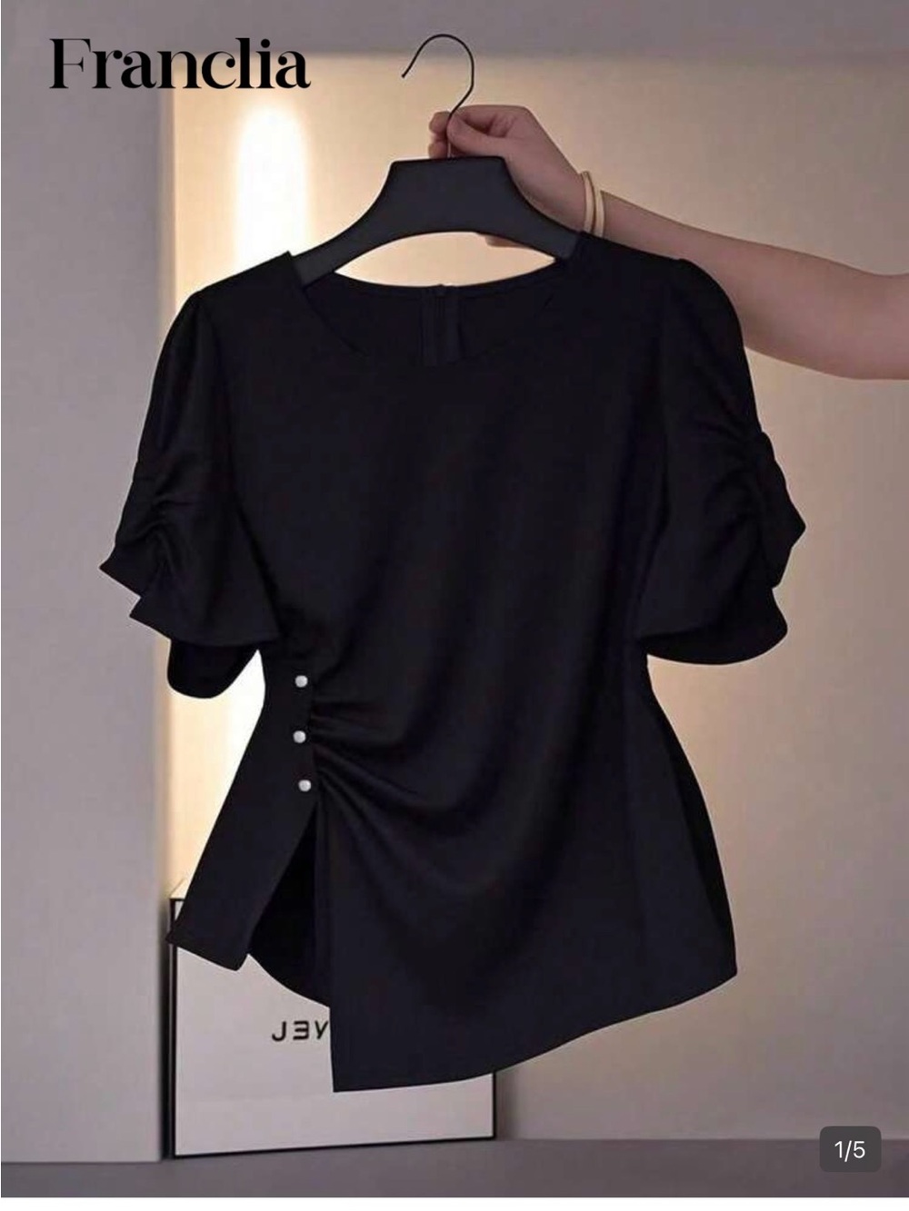 Women’s Black Side-Button Short Sleeve Top